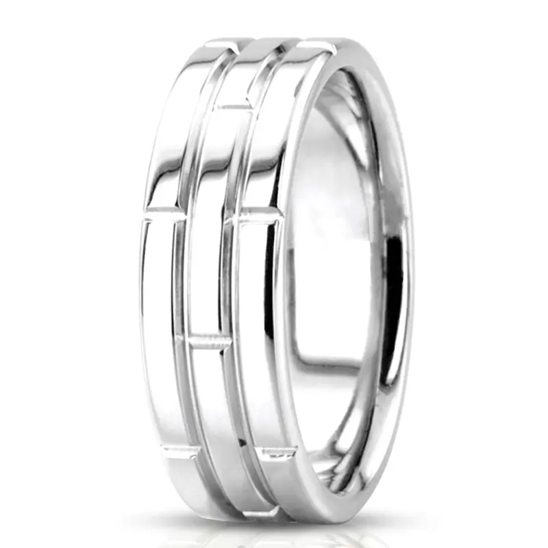 10K white gold 7mm. high polish Rolex-Motif-Carved-Wedding-Ring - alternate view 4