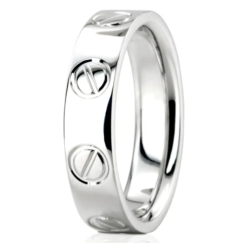 14K white gold 5mm. high polish Cartier-Inspired-Wedding-Ring - alternate view 5