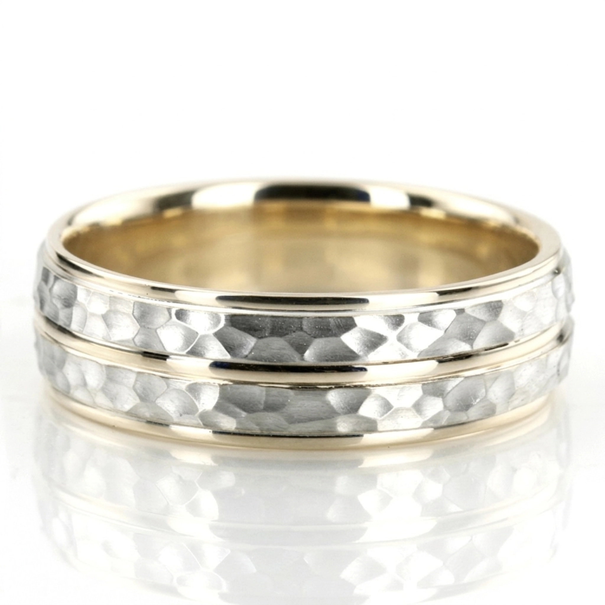 10K y-w-y-w-y gold 7mm. hammer basic-diamond-carved-wedding-ring - alternate view 2