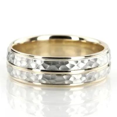 Hammered Basic Carved Wedding Band 