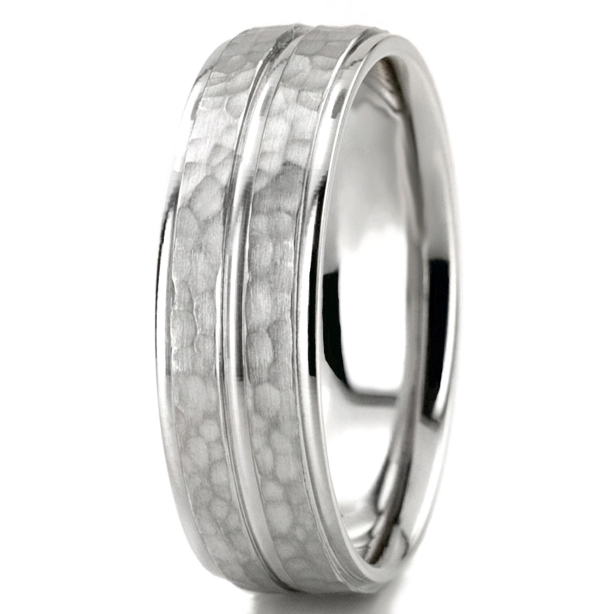 10K white gold 7mm. hammer basic-diamond-carved-wedding-ring - alternate view 5