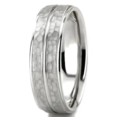 10K white gold 7mm. hammer basic-diamond-carved-wedding-ring - alternate view 5 thumbnail