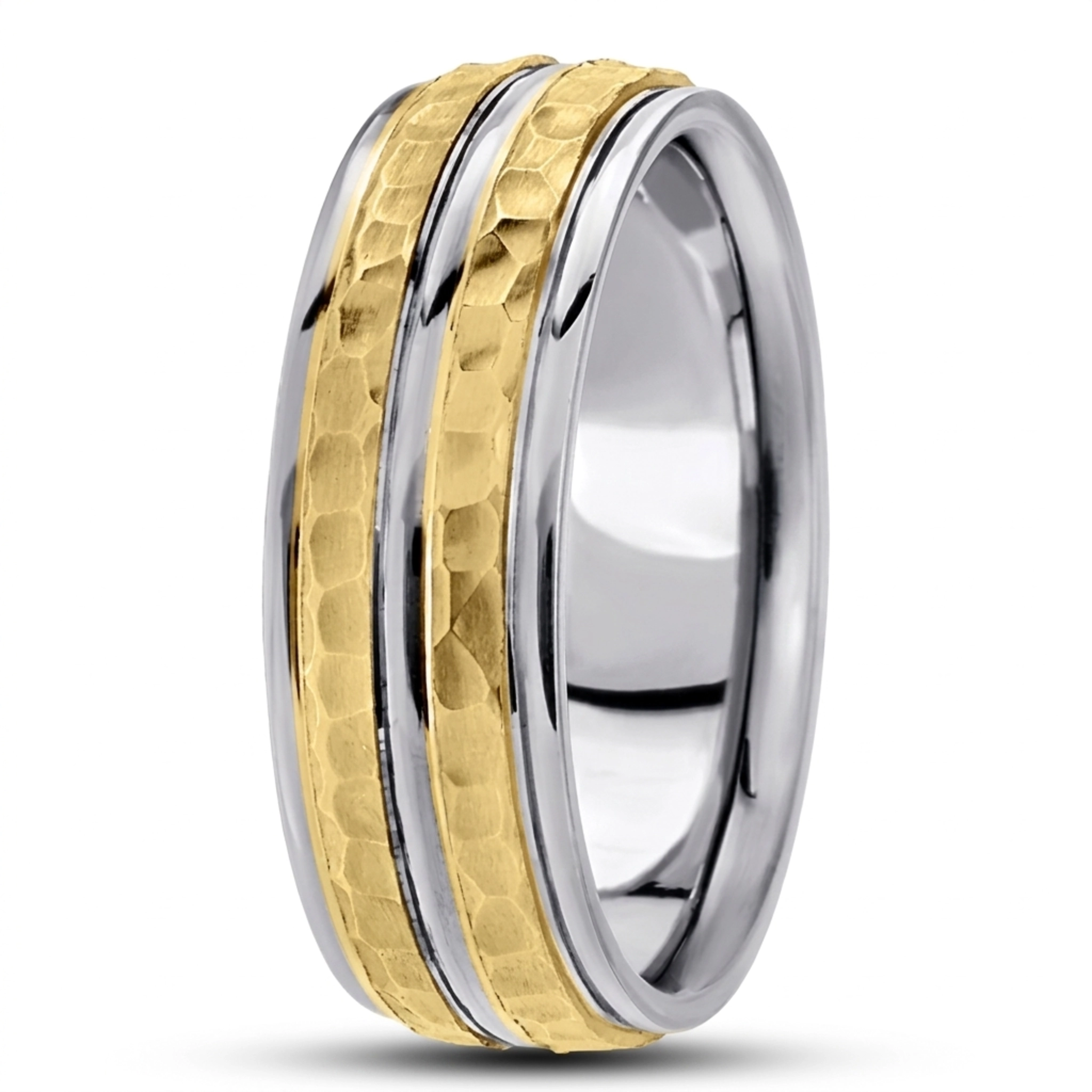 10K w-y-w-y-w gold 7mm. hammer basic-diamond-carved-wedding-ring - alternate view 7