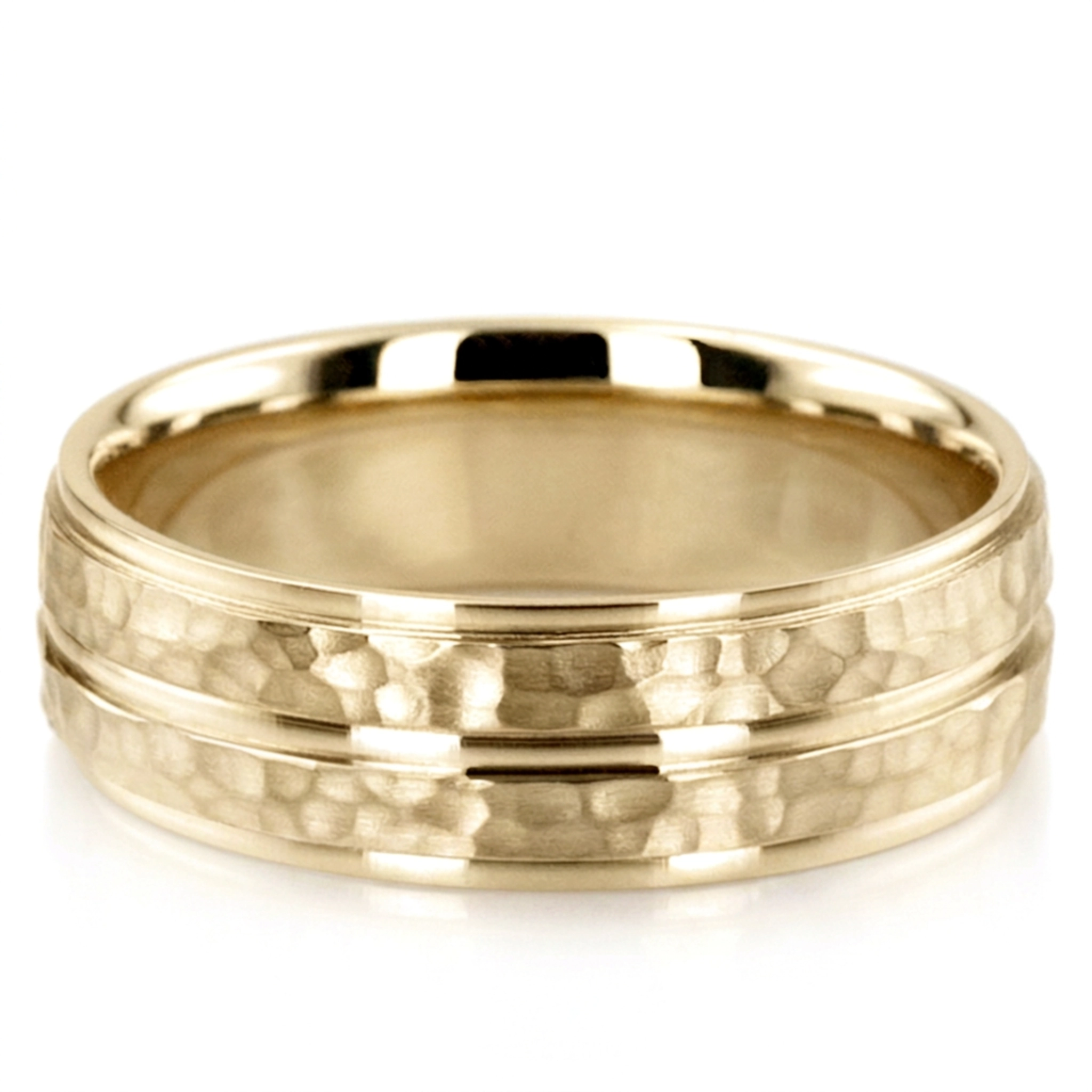 10K yellow gold 7mm. hammer basic-diamond-carved-wedding-ring - alternate view 3