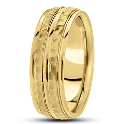 10K yellow gold 7mm. hammer basic-diamond-carved-wedding-ring - alternate view 6 thumbnail