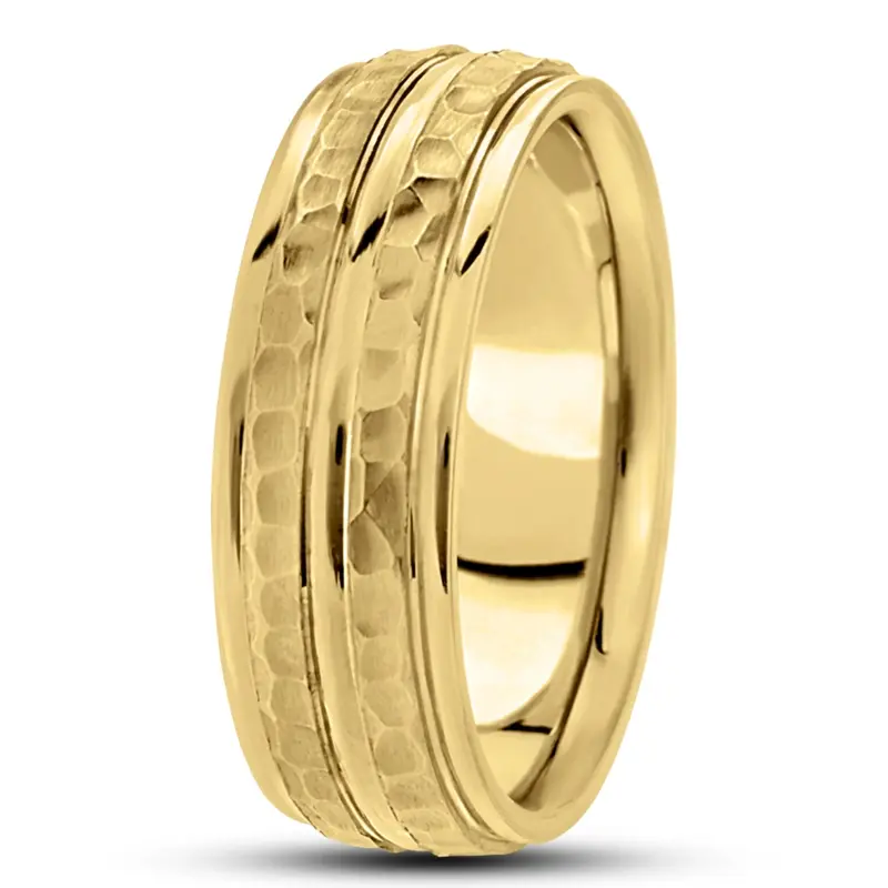 14K yellow gold 7mm. hammer basic-diamond-carved-wedding-ring - alternate view 6