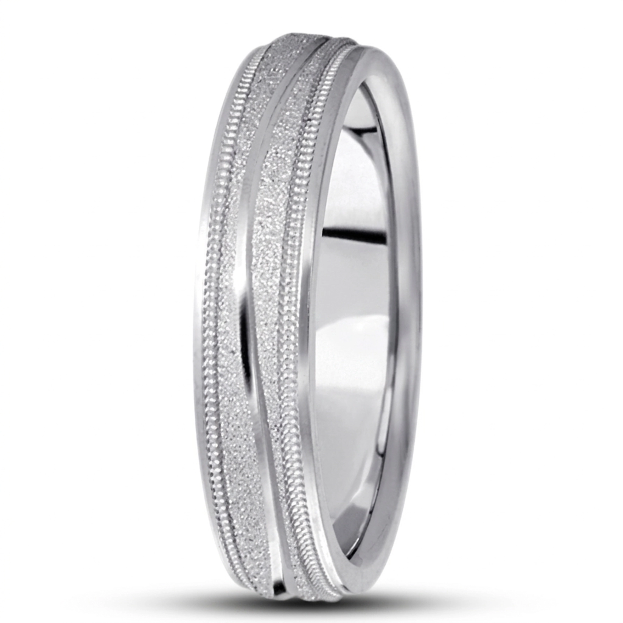 18K white gold 5mm. stone finish diamond-carved-wedding-ring - alternate view 5