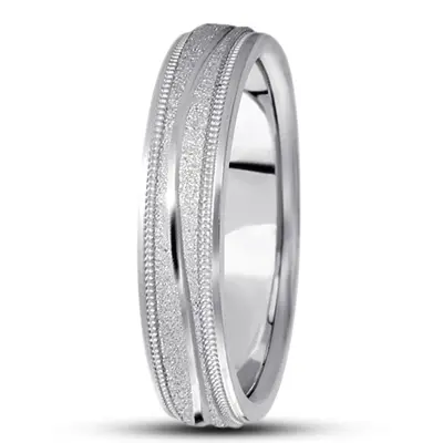 18K white gold 5mm. stone finish diamond-carved-wedding-ring - alternate view 5 thumbnail