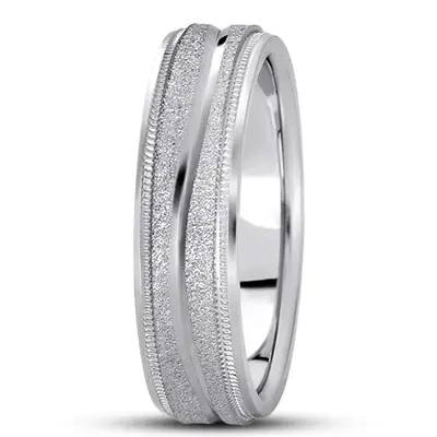 18K white gold 6mm. stone finish diamond-carved-wedding-ring - alternate view 4 thumbnail
