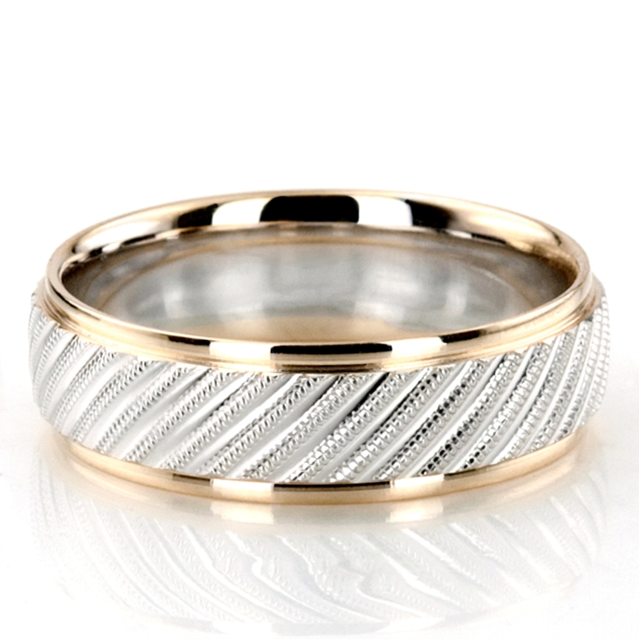 10K yellow-white-yellow gold 7mm. same as picture diamond-cut-fancy-wedding-band - main view