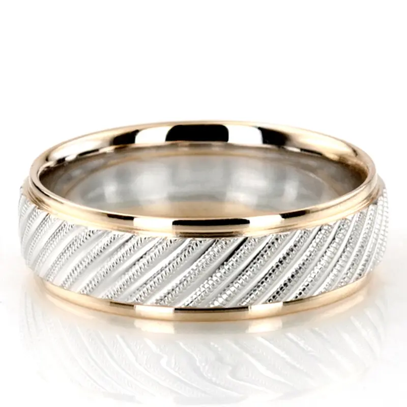 14K yellow-white-yellow gold 7mm. same as picture diamond-cut-fancy-wedding-band - main view