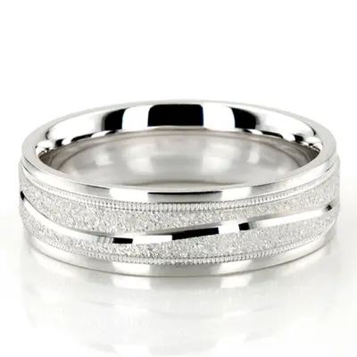 Wavy Stone Finish Basic Design Wedding Band