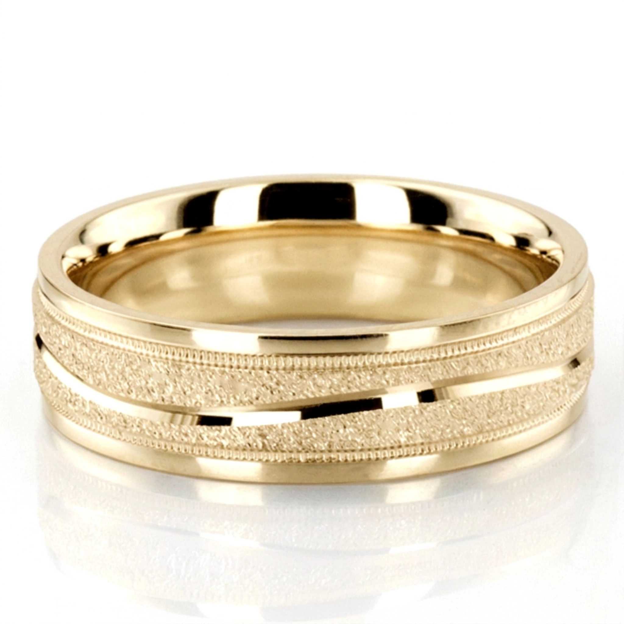 18K yellow gold 7mm. stone finish diamond-carved-wedding-ring - alternate view 2