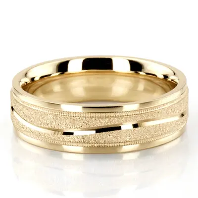 18K yellow gold 7mm. stone finish diamond-carved-wedding-ring - alternate view 2 thumbnail