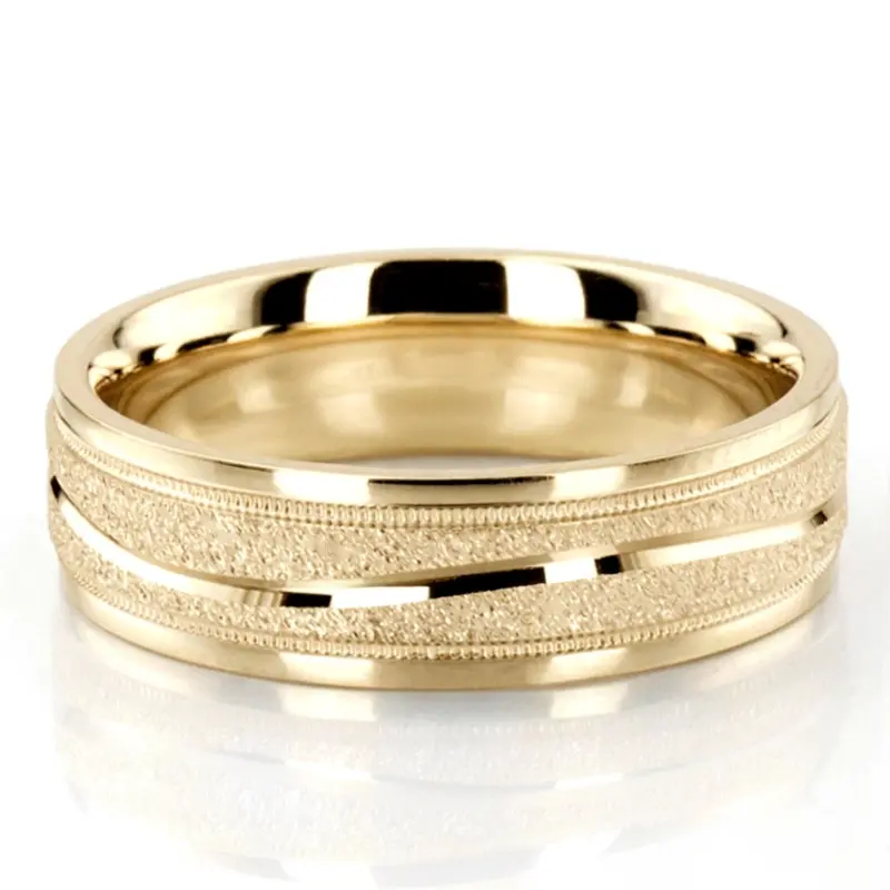 10K yellow gold 7mm. stone finish diamond-carved-wedding-ring - alternate view 2
