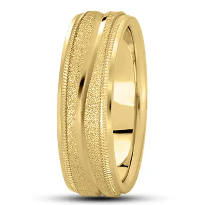 18K yellow gold 7mm. stone finish diamond-carved-wedding-ring - alternate view 3 thumbnail