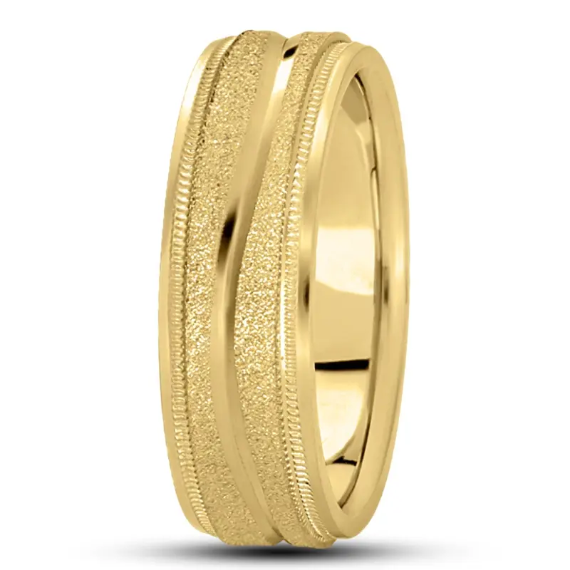 10K yellow gold 7mm. stone finish diamond-carved-wedding-ring - alternate view 3