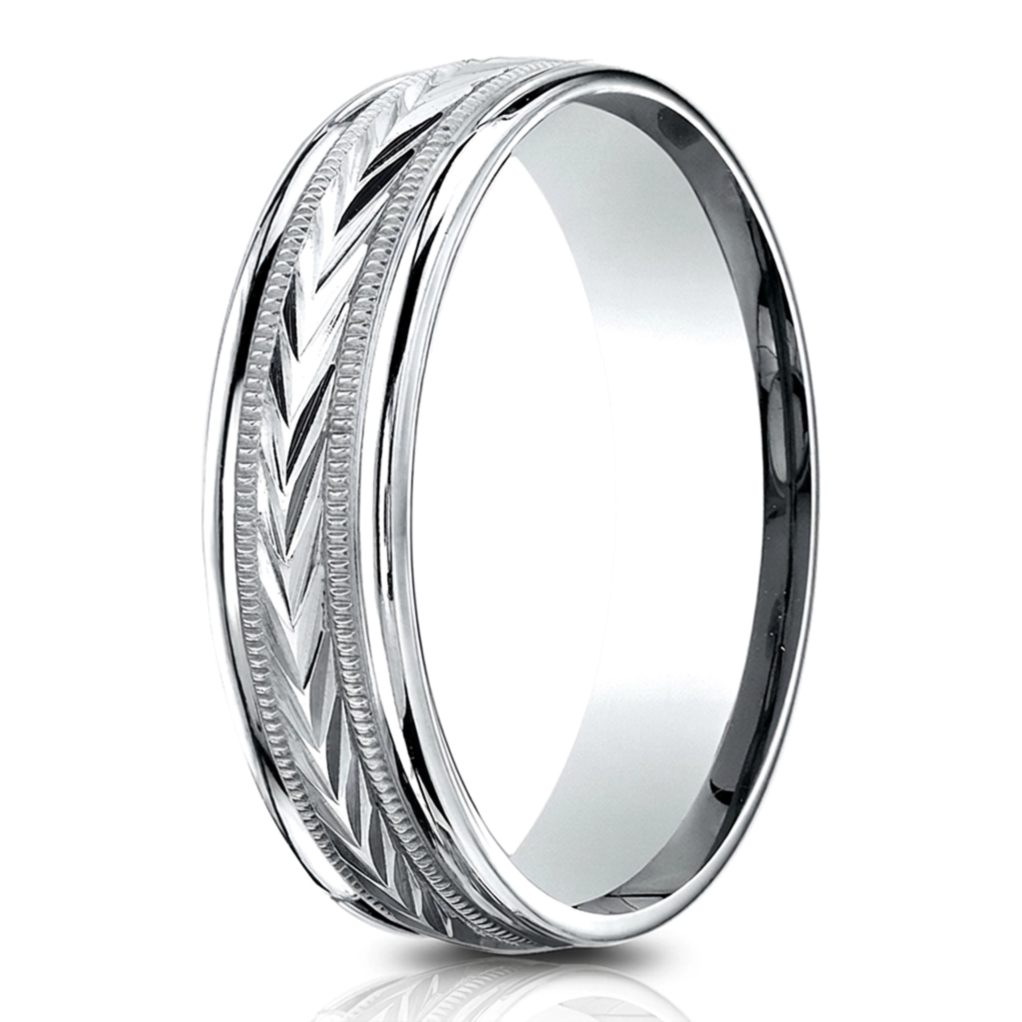 14K white gold 6.5mm diamond cut Light-Comfort-Harvest-of-Love-Round-Edge-Carved-De - main view