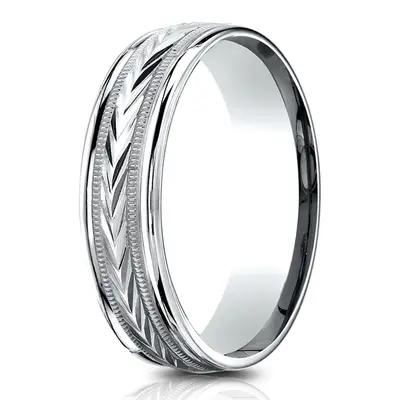 14K white gold 6.5mm diamond cut Light-Comfort-Harvest-of-Love-Round-Edge-Carved-De - main view thumbnail