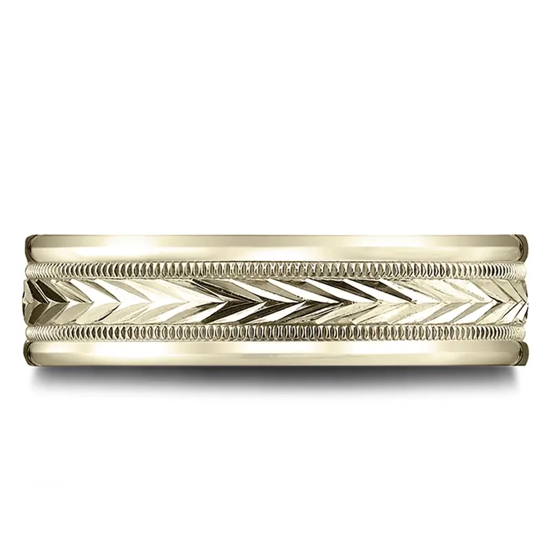 14K yellow gold 6.5mm diamond cut Light-Comfort-Harvest-of-Love-Round-Edge-Carved-De - alternate view 3