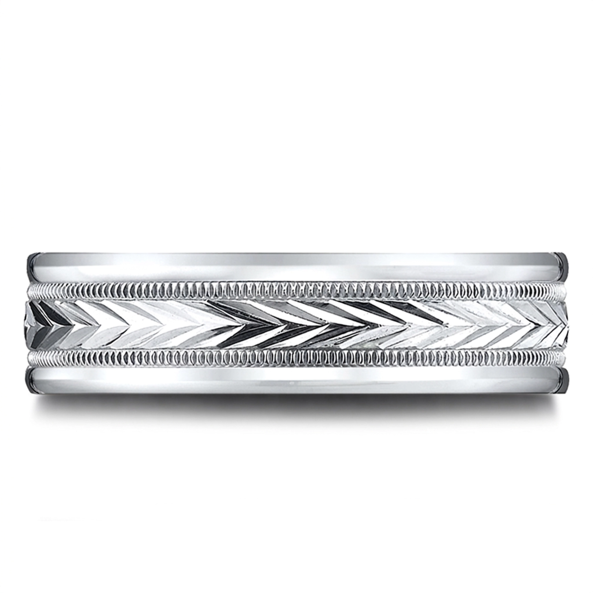 14K white gold 6.5mm diamond cut Light-Comfort-Harvest-of-Love-Round-Edge-Carved-De - alternate view 4