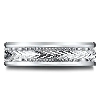 14K white gold 6.5mm diamond cut Light-Comfort-Harvest-of-Love-Round-Edge-Carved-De - alternate view 4 thumbnail