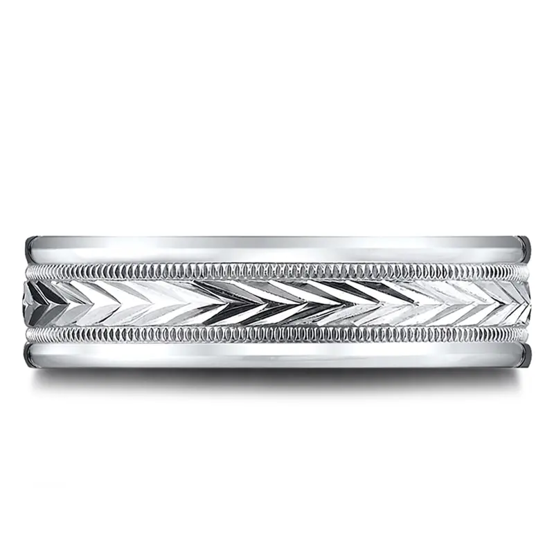 14K white gold 6.5mm diamond cut Light-Comfort-Harvest-of-Love-Round-Edge-Carved-De - alternate view 4