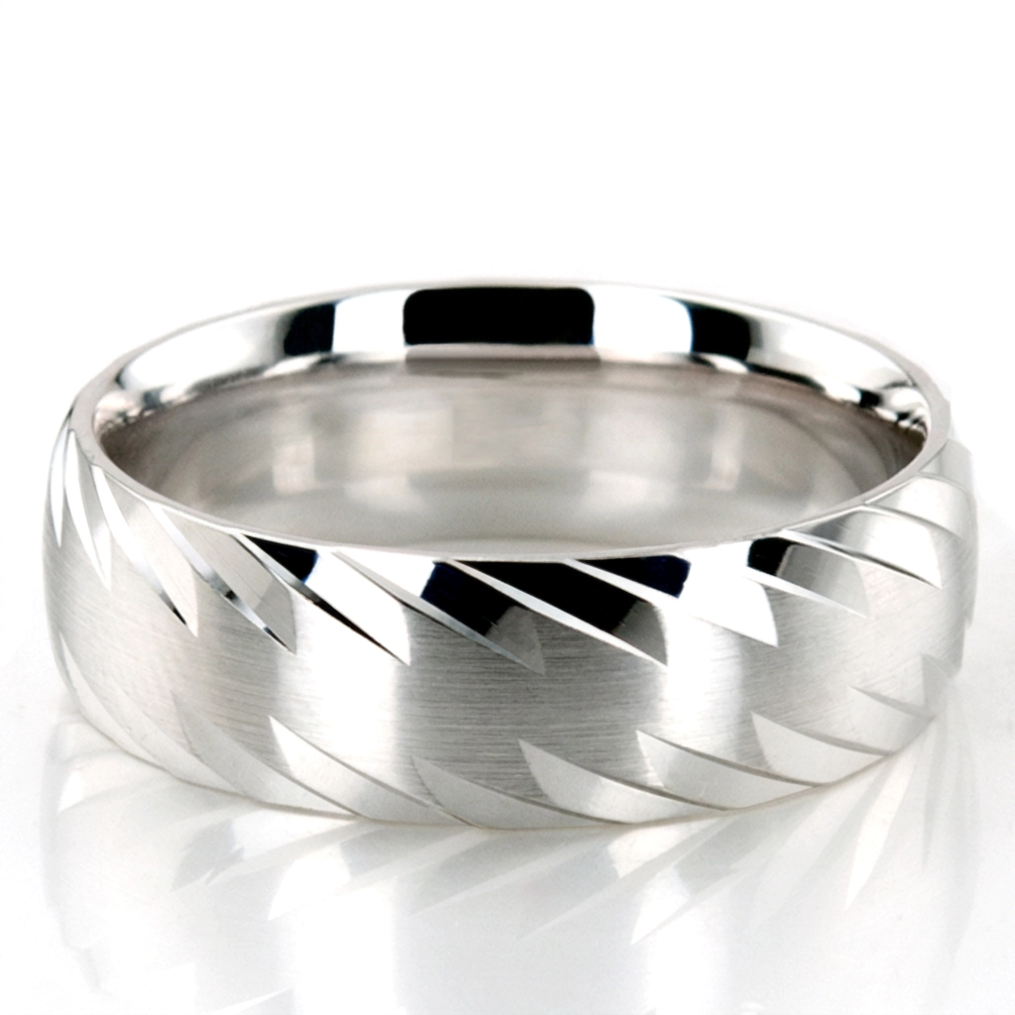 10K white gold 7mm. satin Grooved-Designer-Wedding-Ring - main view