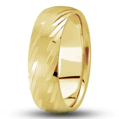 10K yellow gold 7mm. satin Grooved-Designer-Wedding-Ring - alternate view 3 thumbnail