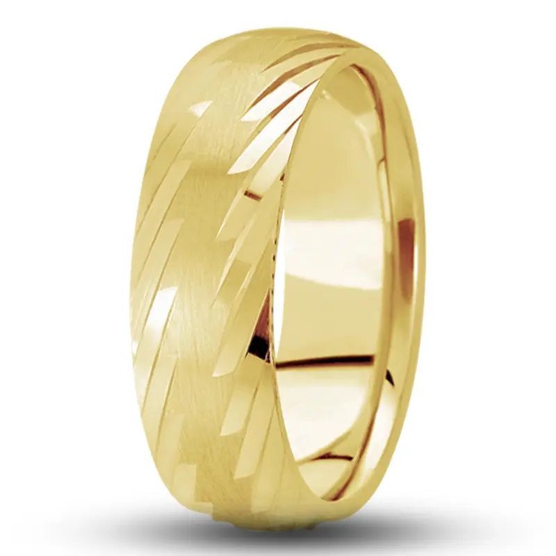 10K yellow gold 7mm. satin Grooved-Designer-Wedding-Ring - alternate view 3