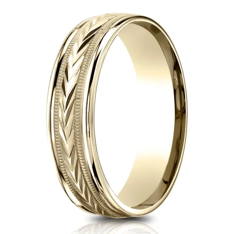 14K yellow gold 6.5mm diamond cut Light-Comfort-Harvest-of-Love-Round-Edge-Carved-De - alternate view 5
