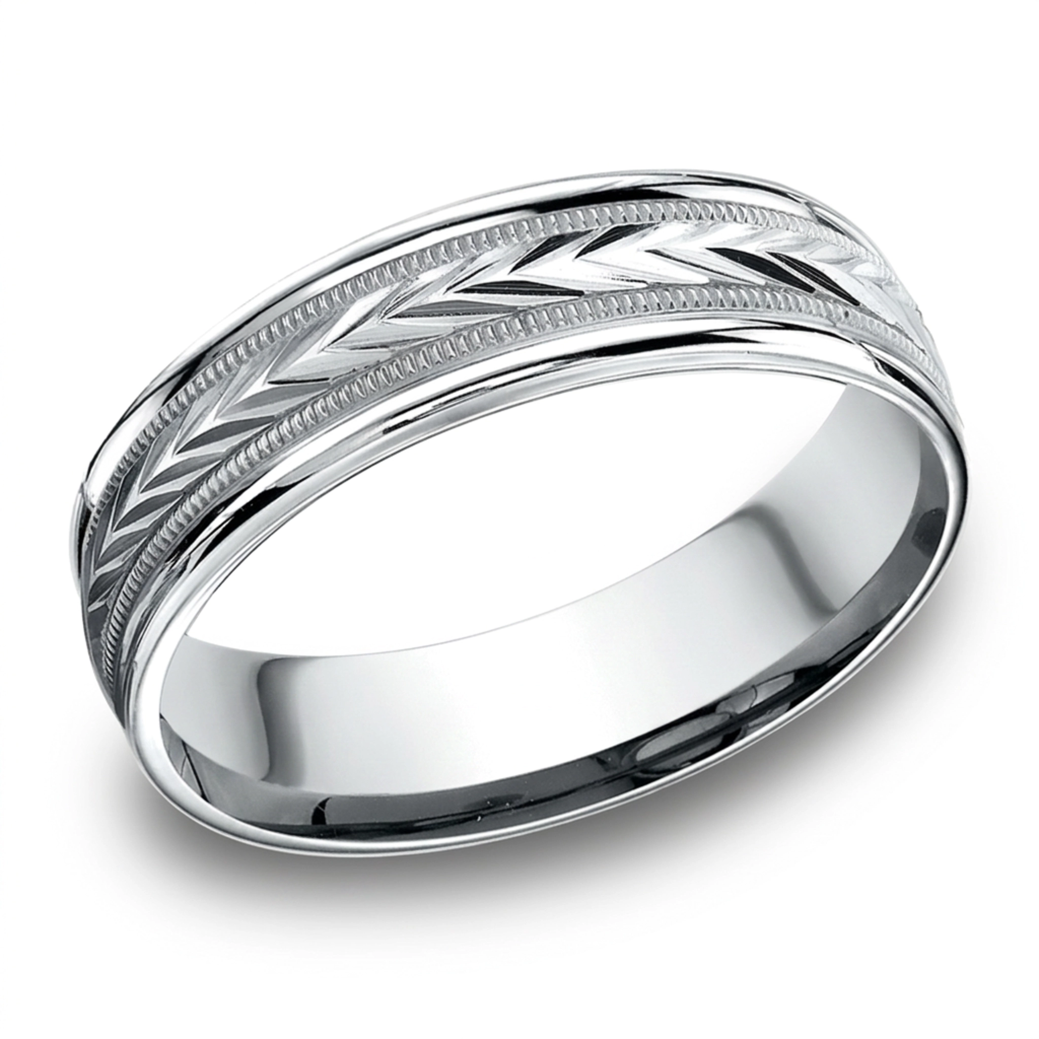 14K white gold 6.5mm diamond cut Light-Comfort-Harvest-of-Love-Round-Edge-Carved-De - alternate view 7