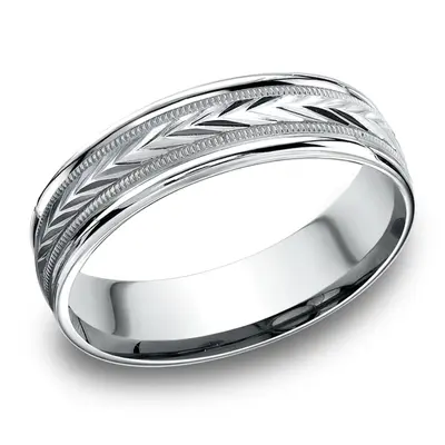 14K white gold 6.5mm diamond cut Light-Comfort-Harvest-of-Love-Round-Edge-Carved-De - alternate view 7 thumbnail