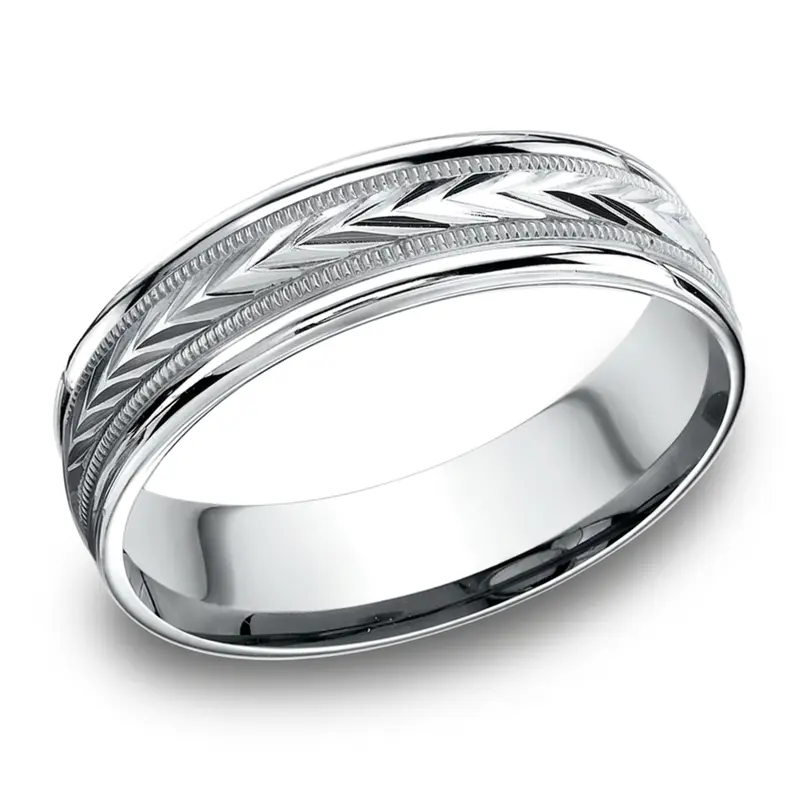 14K white gold 6.5mm diamond cut Light-Comfort-Harvest-of-Love-Round-Edge-Carved-De - alternate view 7