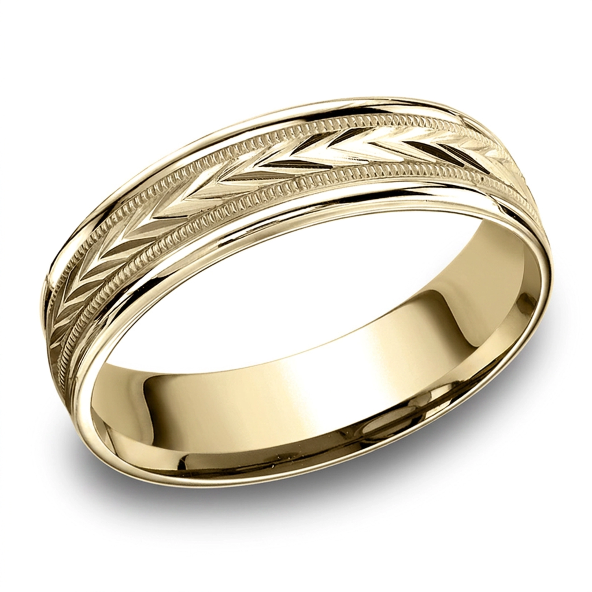 14K yellow gold 6.5mm diamond cut Light-Comfort-Harvest-of-Love-Round-Edge-Carved-De - alternate view 6