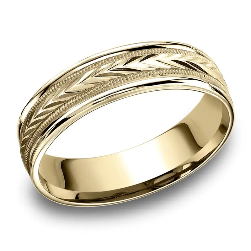 14K yellow gold 6.5mm diamond cut Light-Comfort-Harvest-of-Love-Round-Edge-Carved-De - alternate view 6