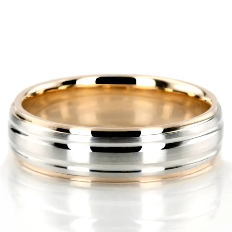18K yellow-white-yellow gold 6mm. satin basic-simple-wedding-bands - alternate view 3