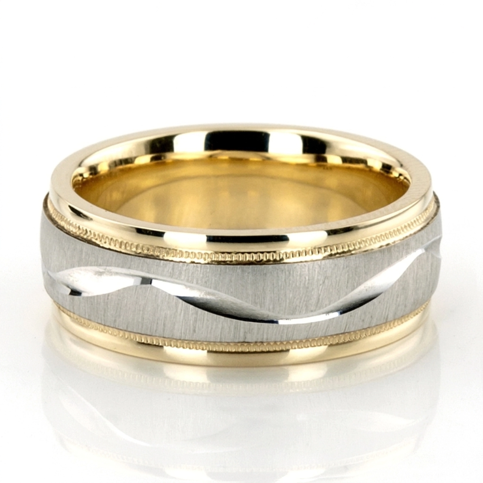 10K yellow-white-yellow gold 7mm. cross satin two-tone-wedding-band - main view