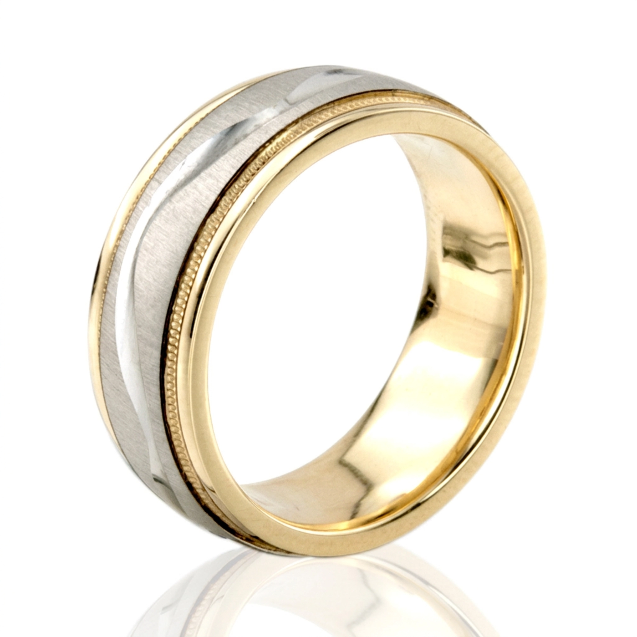 10K yellow-white-yellow gold 7mm. cross satin two-tone-wedding-band - alternate view 5