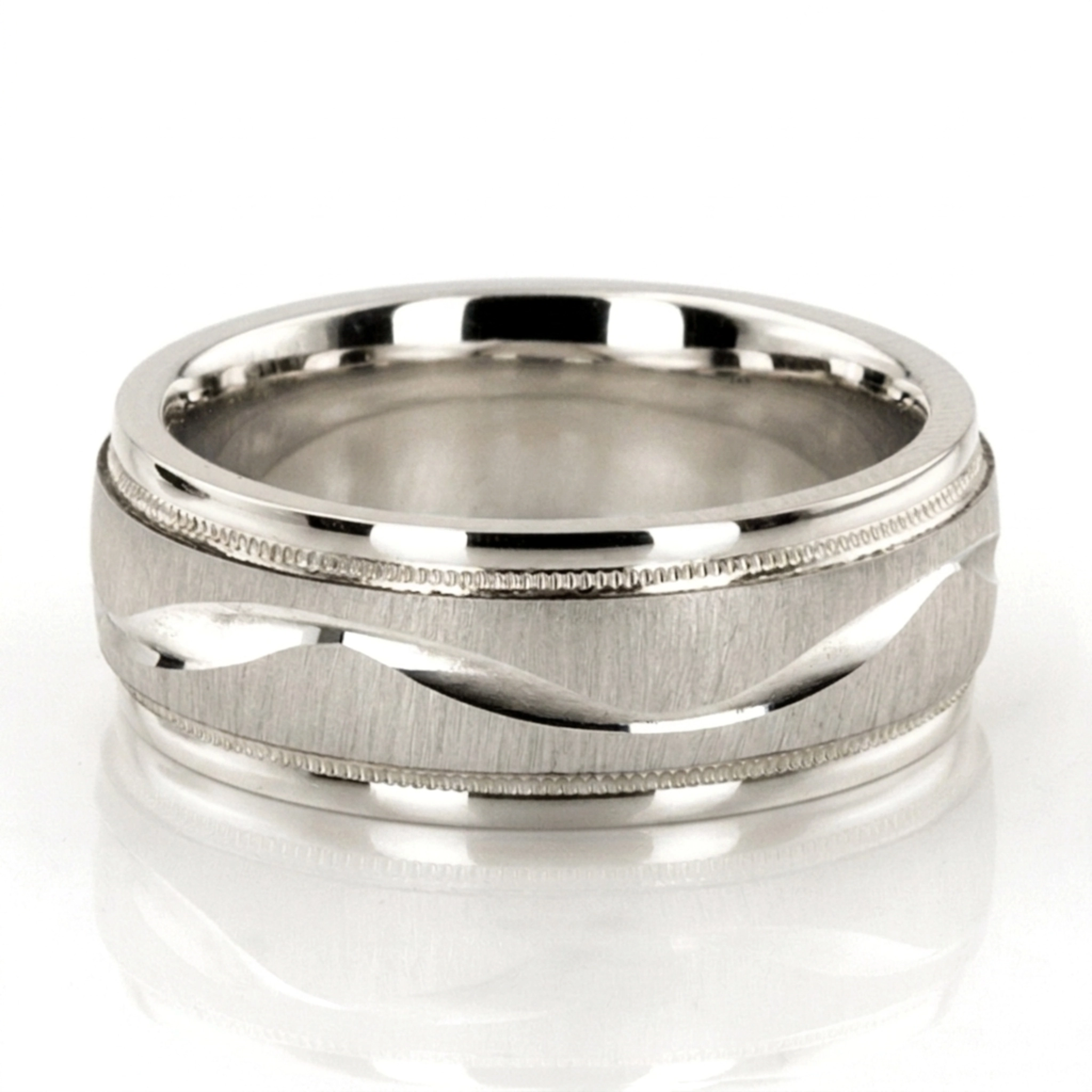 10K white gold 7mm. cross satin two-tone-wedding-band - alternate view 4