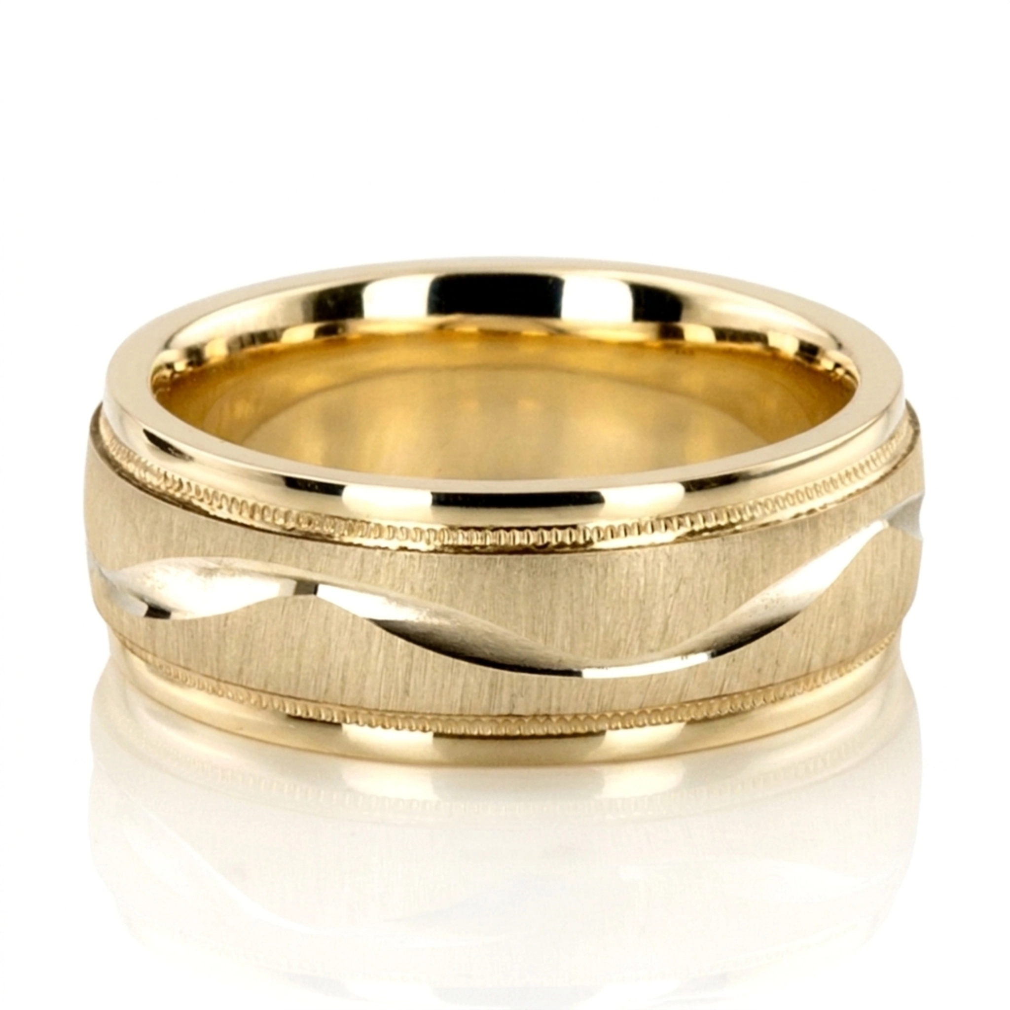 10K yellow gold 7mm. cross satin two-tone-wedding-band - alternate view 3