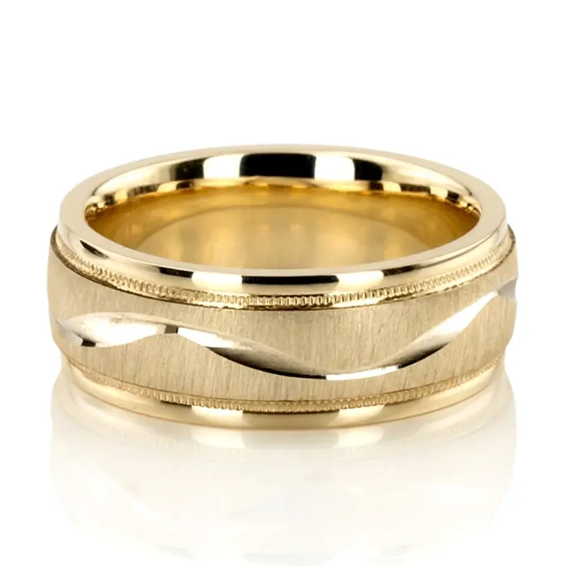 10K yellow gold 7mm. cross satin two-tone-wedding-band - alternate view 3