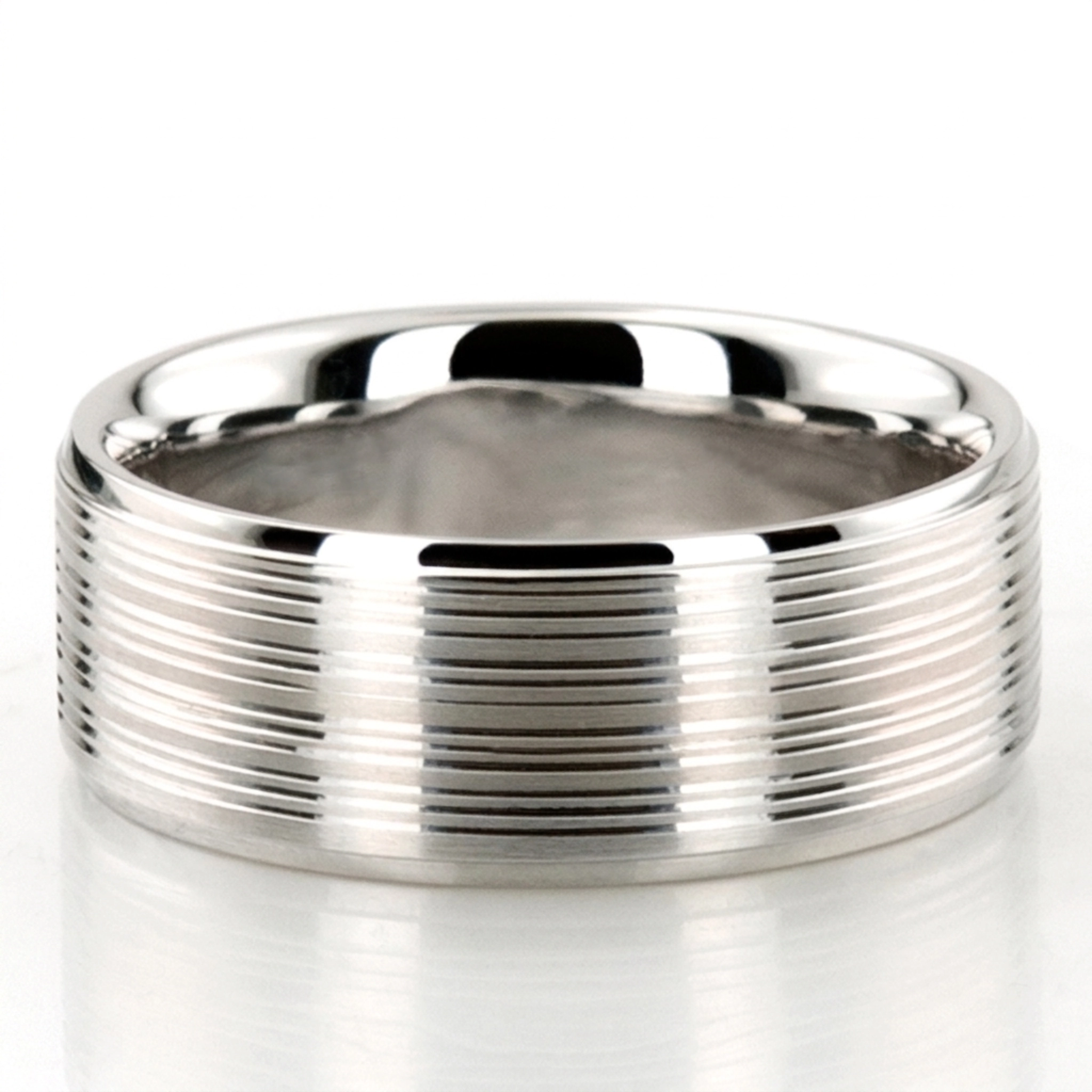 10K white gold 8mm. satin simple-incised-wedding-ring - main view