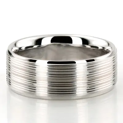 10K white gold 8mm. satin simple-incised-wedding-ring - main view thumbnail