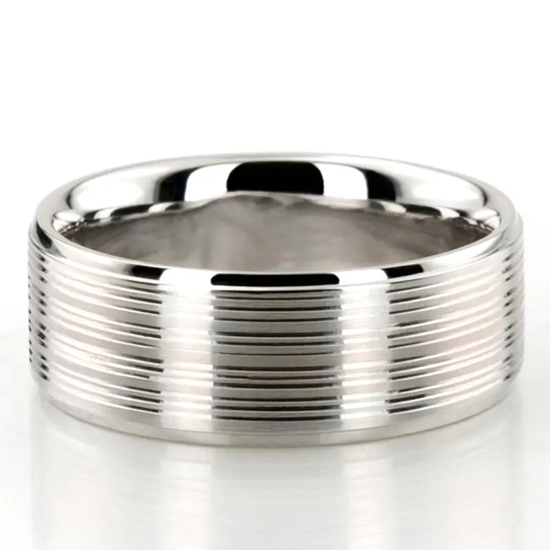 14K white gold 8mm. satin simple-incised-wedding-ring - main view