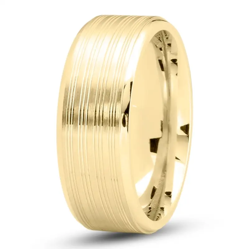 14K yellow gold 8mm. satin simple-incised-wedding-ring - alternate view 4