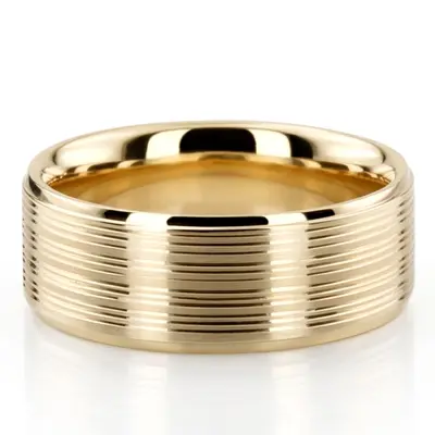 10K yellow gold 8mm. satin simple-incised-wedding-ring - alternate view 2 thumbnail