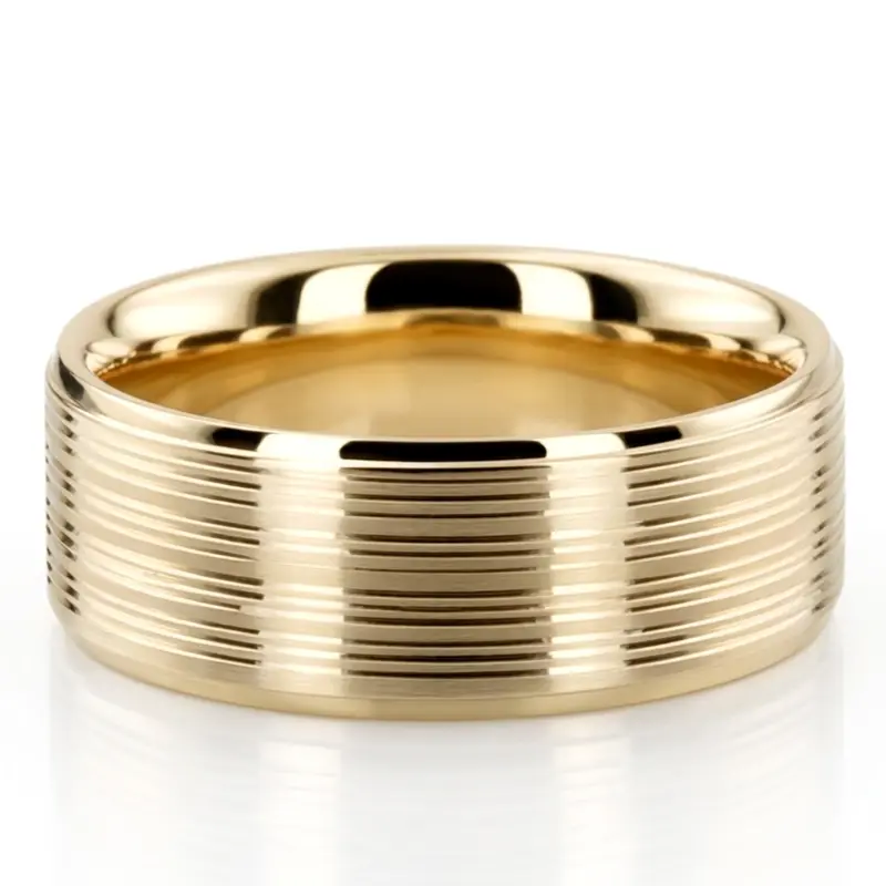 14K yellow gold 8mm. satin simple-incised-wedding-ring - alternate view 2