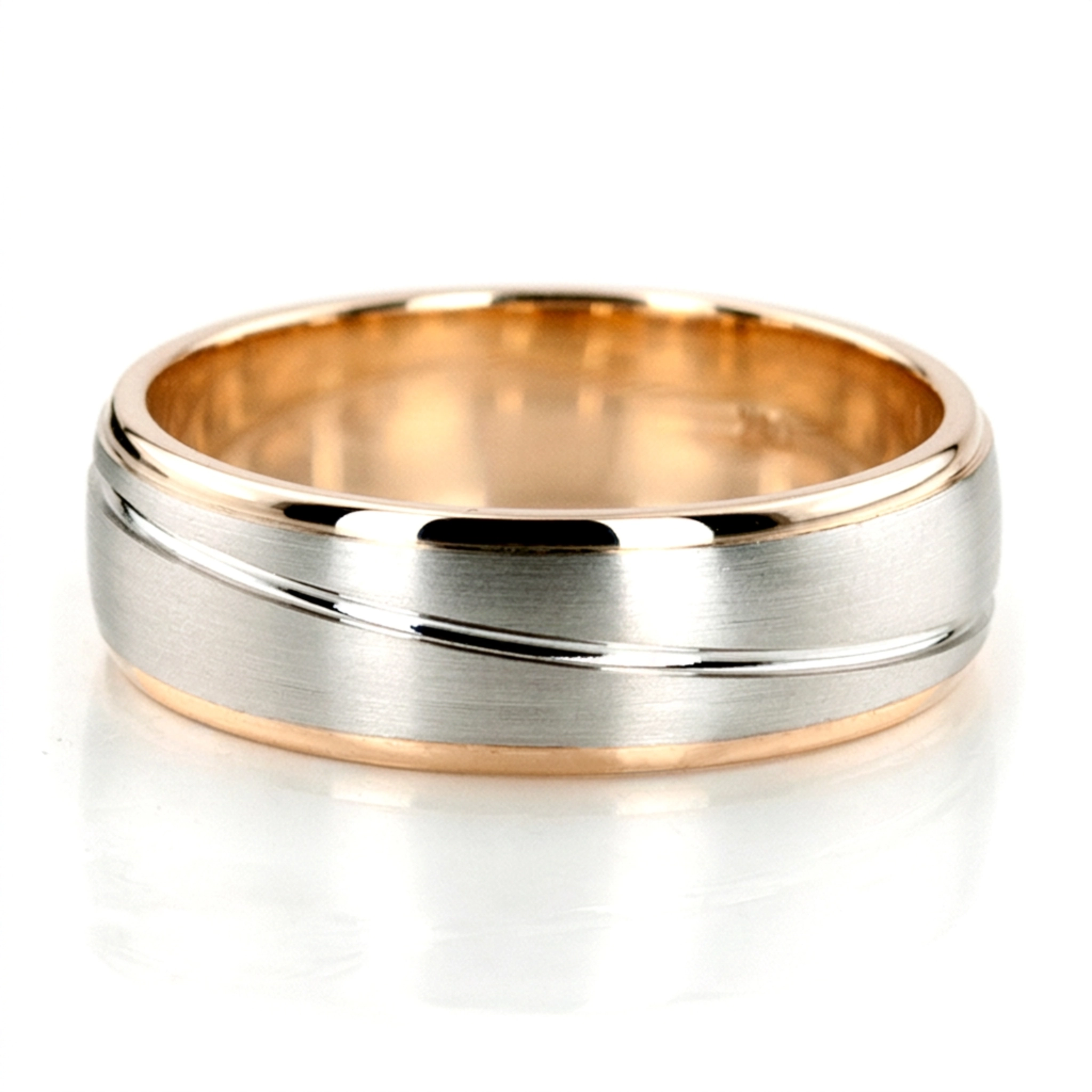 10K yellow-white-yellow gold 7mm. satin Two-Tone-Wave-Design-Wedding-Band - alternate view 2