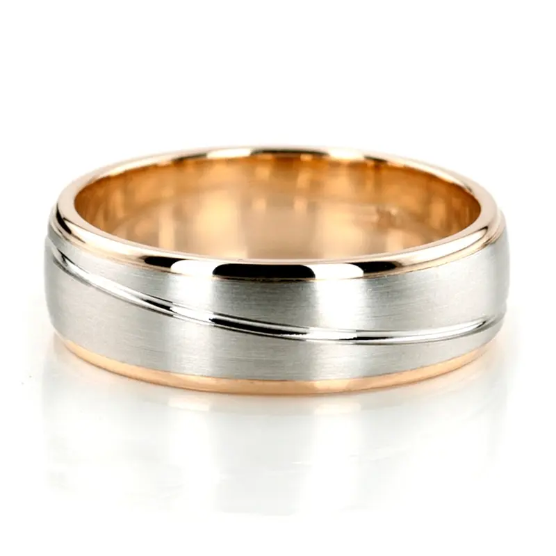 10K yellow-white-yellow gold 7mm. satin Two-Tone-Wave-Design-Wedding-Band - alternate view 2